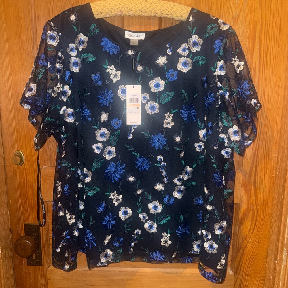 Calvin Klein Navy Blue Floral Blouse